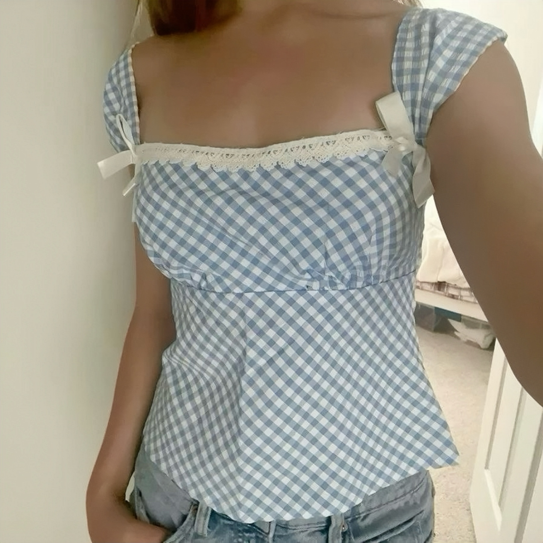 Womens Square Neck Gingham Camisole