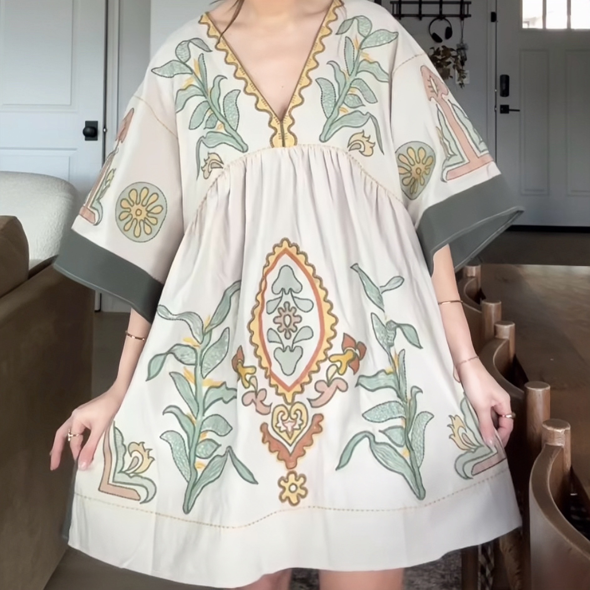 Women's Embroidered V-Neck Mini Dress